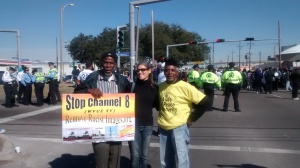 Protesting at the M. L. King Day Parade against Ch. 8 wvue Tv. use of the image of Racist andrew jackson on their logo.
